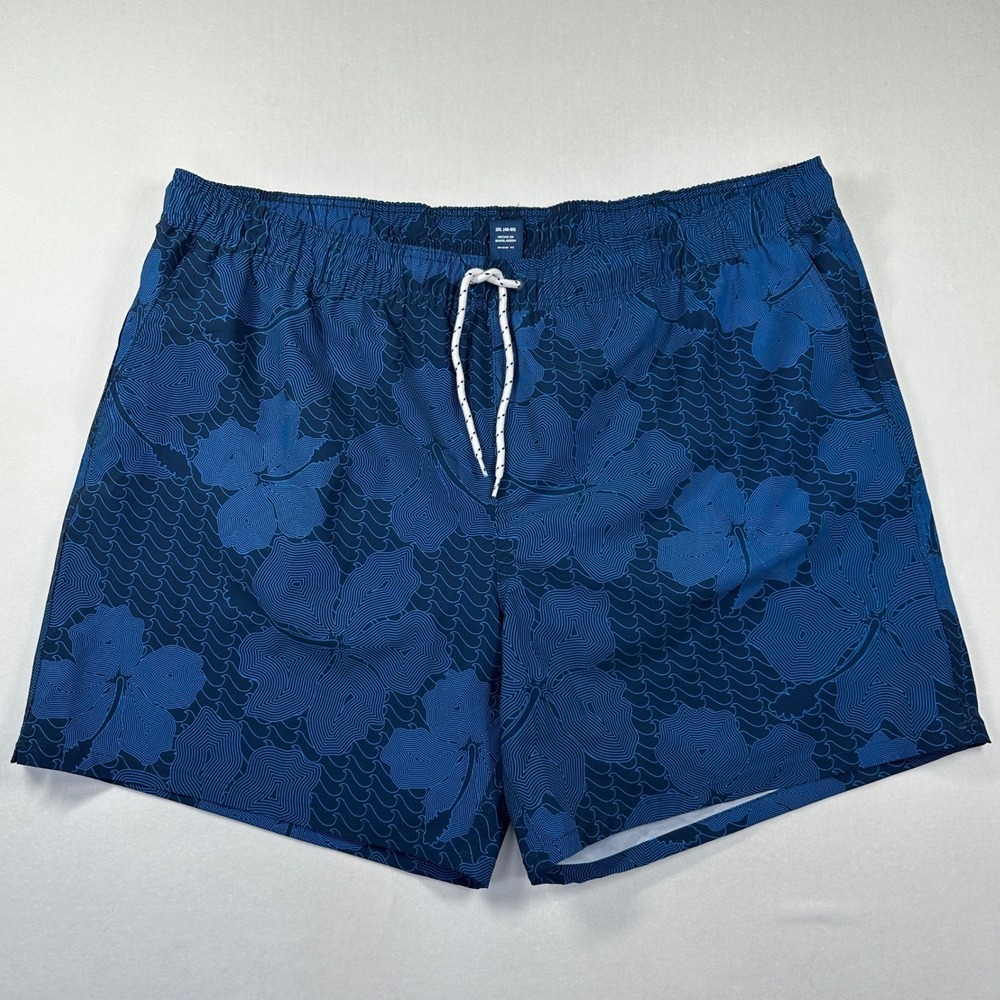 New George Swim Trunks 3XL Blue Floral Tropical Hibiscus Board Shorts Surf